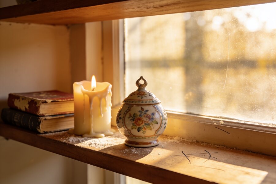 A small charming trinket kept on a shelf at home