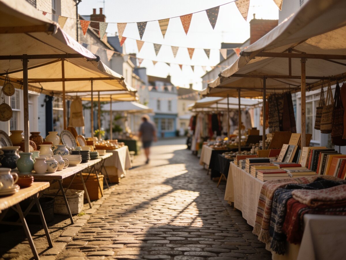 Sunday morning market scene at Hastings Old Town